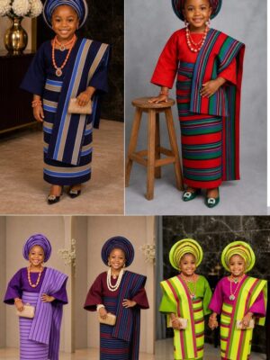 Elegant Yoruba Aso Oke Traditional Outfit for kids