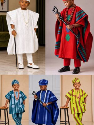 2026/09/1004192361.jpg Aso Oke Traditional outfit | Yoruba Agbada and Danshiki Style for Kids