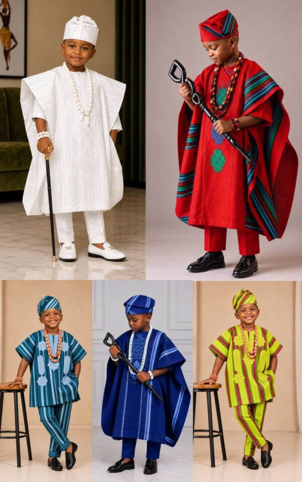 2026/09/1004192361.jpg Aso Oke Traditional outfit | Yoruba Agbada and Danshiki Style for Kids